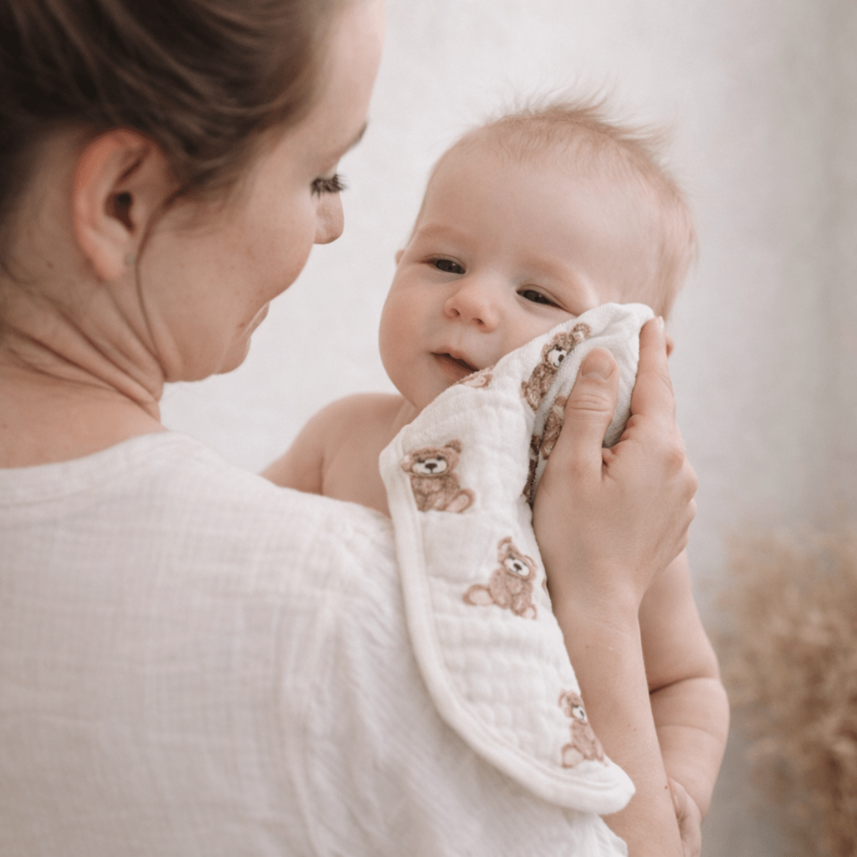 Bamboo Muslin Burp Cloth Set 2 - Pack (Teddy/Taupe) - Twirls + Twigs