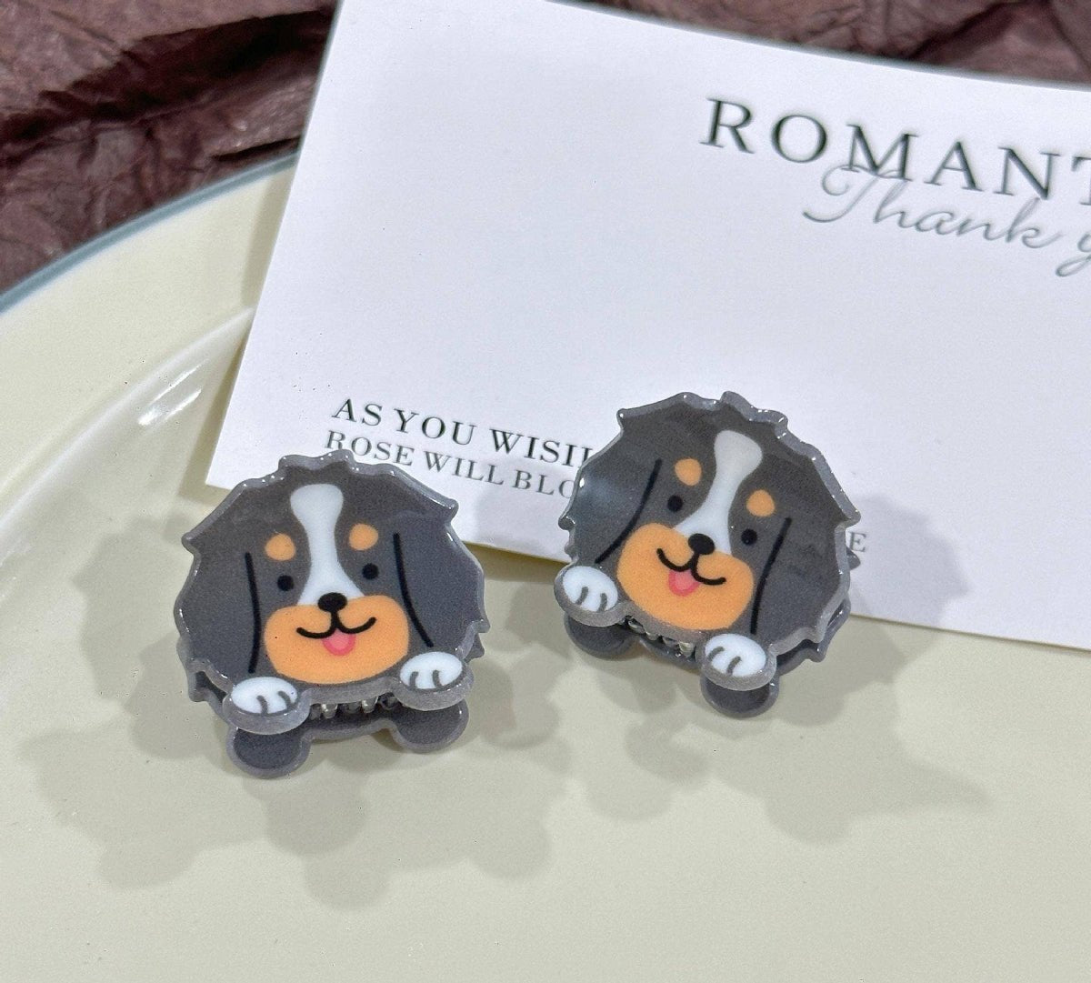 Cute Puppy Series Mini Hair Clip, Cartoon Animal Claw Clip: BorderCollie - Twirls + Twigs