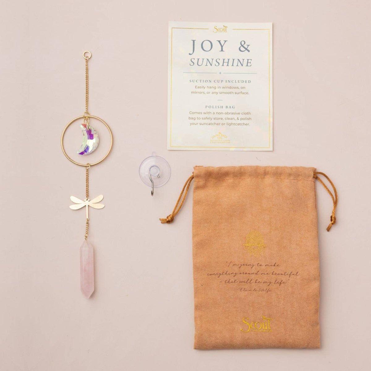 Stone Suncatcher - Dragonfly/Rose Quartz - Twirls + Twigs