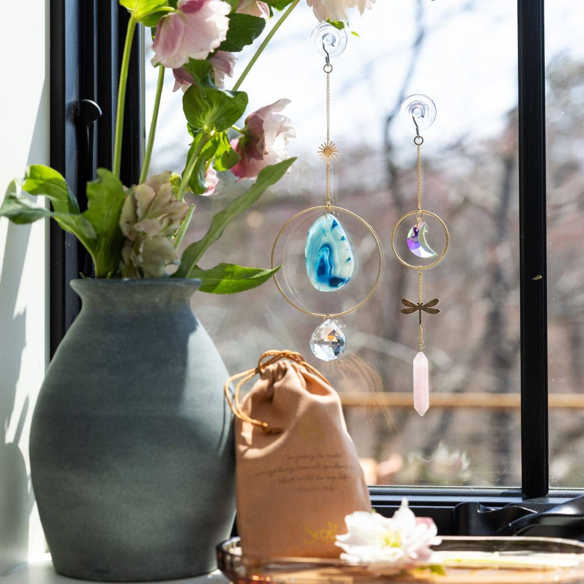 Stone Suncatcher - Sun Rays/Black/Blue Agate - Twirls + Twigs