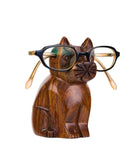 Cat Eyeglass Holder Stand - Hand Carved Wood - Twirls + Twigs