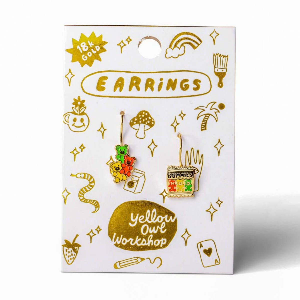 Gummy Bear Drop Earrings | Mismatched Gold Dangle Earrings - Twirls + Twigs