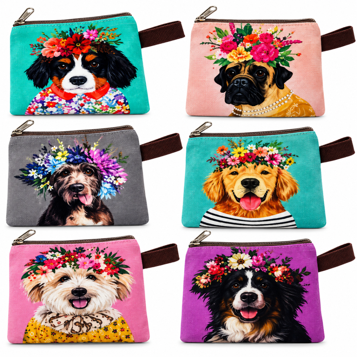 Canvas Colorful Dog Pouch 4.5 x 6 Inch Medium - Twirls + Twigs