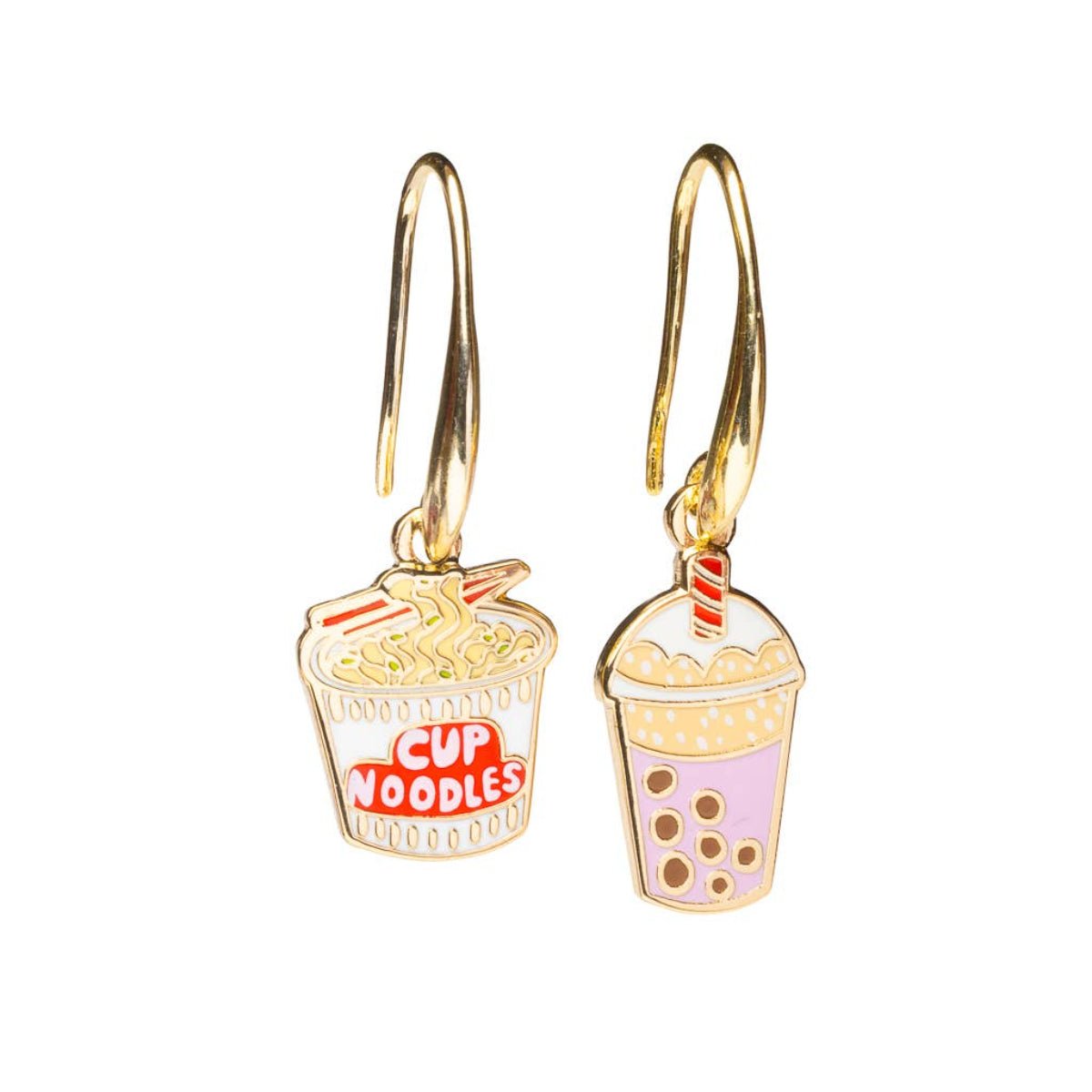 Ramen & Boba Drop Earrings | Bubble Tea Gold Jewelry Gift - Twirls + Twigs