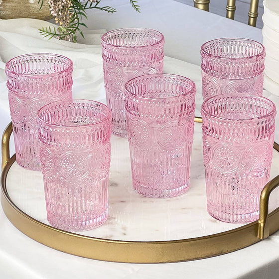 Vintage styled Textured Pink Glass (Set of 6) 13 oz.