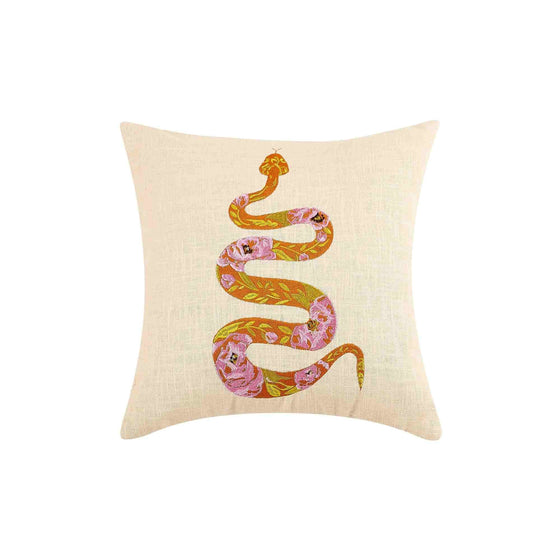 Orange Rose Snake Embroidered Pillow