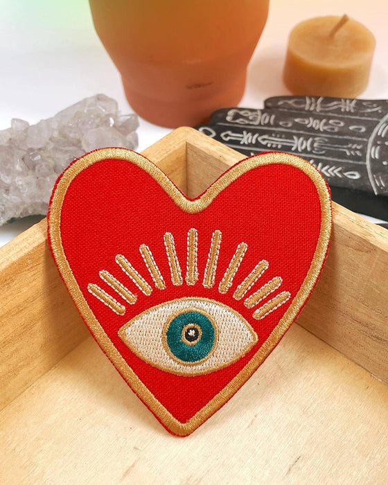 Red Heart Evil Eye Embroidered Iron On Patch
