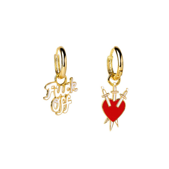 F*ck Off & Heart Hoop Earrings