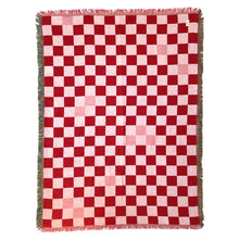  Pink and Red Checker Woven Blanket