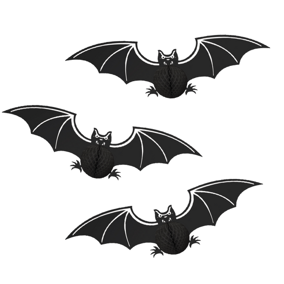 Halloween paper Bats 20cm Black, Pack of 3