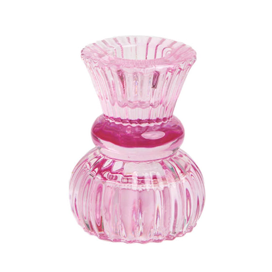 Small Pink Glass Candle Holder - Spring Décor